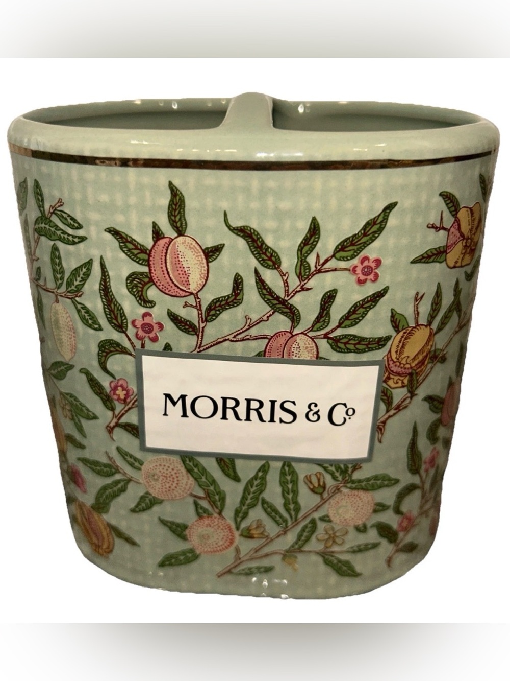 MORRIS & CO. Green Floral Fruit Textured Oval Toothbrush Toothpaste Holder NEW